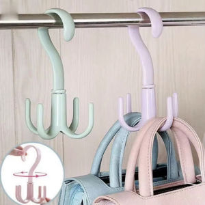Multifunctional 4 Claws Hooks 360° Rotatable Clothes Bag Storage Hook Plastic Tie Scarf Belt Hanger Storage Drying Rack