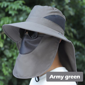 Outdoor Fisherman Hat Wide Brim Bucket Hat with Neck Cover Full Face Shield UV Sun Protection Breathable Quick-Drying Caps