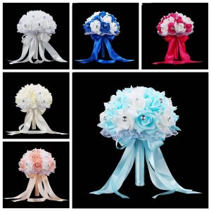 FUDESHE สวย อุปกรณ์จัดงานแต่งงาน พวงมือลูกไม้ ตกแต่งเพื่อนเจ้าสาว เจ้าสาวถือดอกไม้ กุหลาบประดิษฐ์ ช่อดอกไม้ผ้าไหม