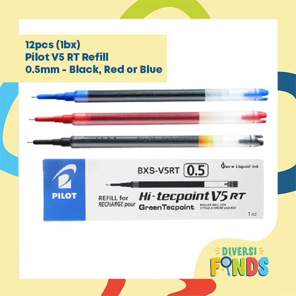 12pcs (1bx) Pilot Hi-tecpoint V5 RT Roller Refill Pure Liquid Ink