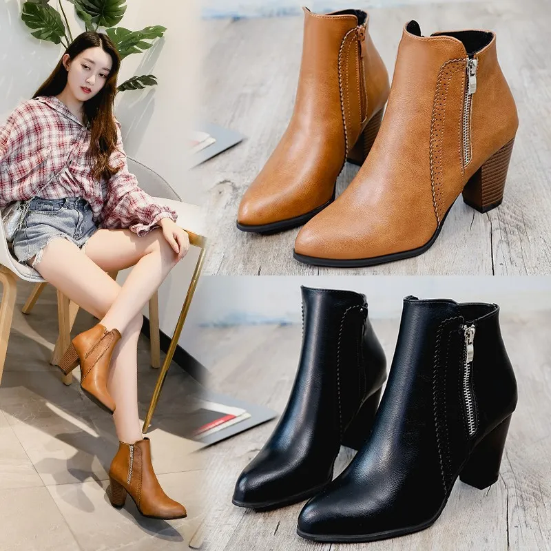 UCMVZO Size35 43 Women Ankle Boots Fashion Side Zipper High Heel Shoes Martin Boots PLUS Size Lazada