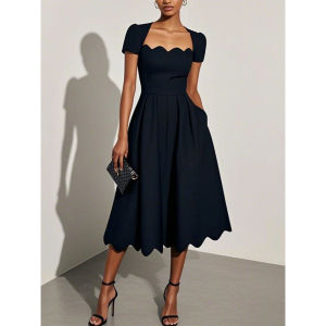 G72025shein temu Cross-Border Independent Station European and American Foreign Trade Square Neck Popular Dress 7/7