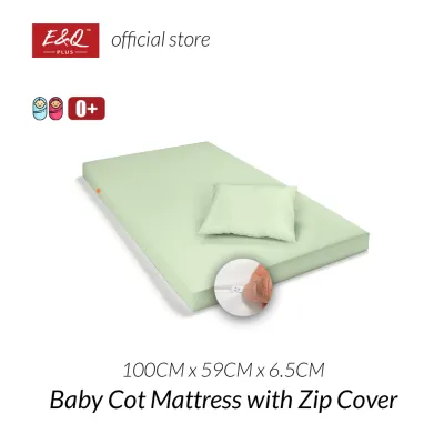 ENQ Baby Mattress / Baby Cot Tilam / Baby Cot Mattress / Quality Zip Cover 100CM x 59CM x 6.5CM / White Baby Mattress