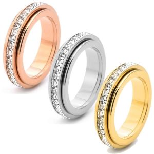 DOWNA Single Row Square Zircon Ring Sparkling Crystal Jewelry Accessories Wedding Rings Fashion Accessory Rotating Ring Women Girls