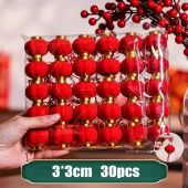 30pcs Mini Chinese Lantern Mini Red Flocking Lanterns Pendants DIY Spring Festival Wedding Party New Year Decorations Supplies