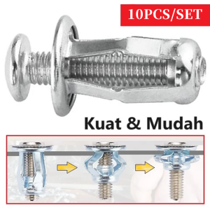 Baut Jack Nut 10Pcs Set Rivet Plat Metal Mur Baut Drat Sekrup Fisher M4-M5-M6 COD