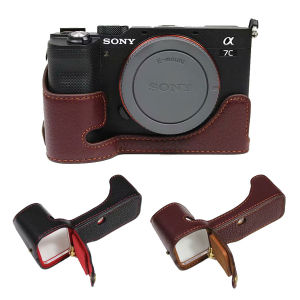 【NEW F】A7C Genuine Leather Case Camera Bag Cover for SONY Alpha 7C ILCE-7C PU Leather Half Body Base with Battery Opening