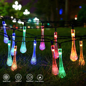 Bộ Dây Đèn Led Trang Trí Hình Giọt Nước Pha Lê Trong Suốt 5m/7m/12m Ánh Sáng Màu Đẹp Long Lanh