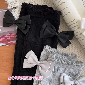 Pair Over The Knee Children Socks with Bowknot Designs Soft & Comfortable Combed Cotton Long Stockings for Ages 3 to 10