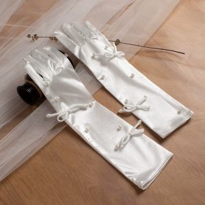 ADDO Lace Satin Bride Gloves White Lace Wedding Party Christmals Party Gloves Bridal Accessory Eblow Length Long Finger Gloves