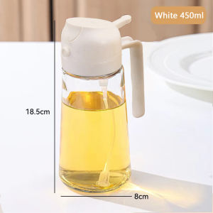 450ML Oil Spray Pot Oil Bottle 2 in 1 Oil Sprayer for Cooking Glass Bottle Oil Spray Bottle with Pourer Spray Pot Leakproof Oil Can Food-grade Oil for Kitchen Salad Frying BBQ