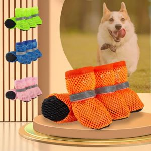 YAZHE 4pcs/set Non-slip Dog Mesh Shoes Wear Resistant Reflective Pet Short Boots Fashion Breathable Hollow Out Dog Shoes Spring
