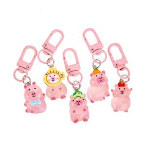5Pcs Luminous Capybara Key Holder Fashionable Pink Keychain For Students and Cartoon Enthusiasts Versatile Accessory