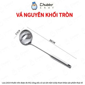Vá xẻng cán tròn nguyên khối 36cm Chubby Chef vá sạn thép không gỉ xẻng xào đa năng muôi múc canh vá canh xẻng xào