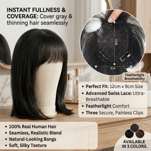 Wig Hair Topper Invisible Clip-in Hairpiece Real Hair Natural Look For Thin Hair Women