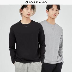 GIORDANO Men T-Shirts 2-Pack Solid Color Simple Basic Tee Crewneck Long Sleeve 100% Cotton Fashion Casual Tshirts 18023811