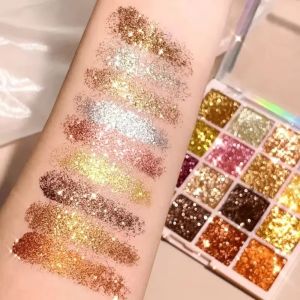 VMCTRD Shimmer Glitter Eyeshadow Palette 16 Colors Multicolor Face Makeup Finish Body Sparkle Sequin Stage Party Makeup