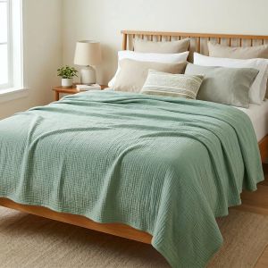 100% Cotton Muslin Blanket 6-Layer Lightweight Blanket for Bed Pre-Washed Breathable Gauze for Bed Layering All-Season Comfort