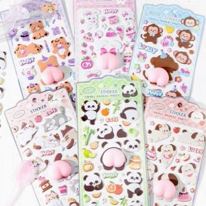 MIRELAE Stress Relief 3D Animal Stickers Soft 3D Pinchable Decals Cartoon Monkey Decompression Stickers Kids