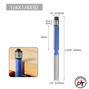 Mũi phay gỗ thẳng có 2 bi trên mũi soi lấy nền Xanh cốt bé 6.35mm T2BTD-X