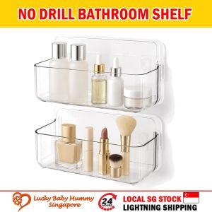 No Drill Bathroom Shelf Wall Mounted Transparent Storage Rack Organizer for Toiletries Kitchen Vanity Balcony