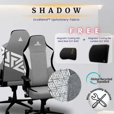 APOL Aevum Ergonomic Gaming Chair with Magnetic Cooling Headrest | EcoBlend Fabric & Vegan Leather