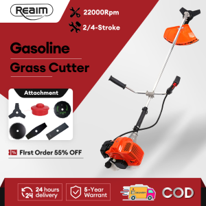 REAIM Gasoline Grass Cutter - 2 Stroke 52CC Heavy Duty Brush Cutter with Big Frame & Tiller Attachment for Garden & Lawn