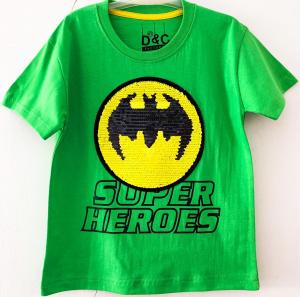 Kaos Sequin Usap Batman Superman Hijau 1-6 tahun