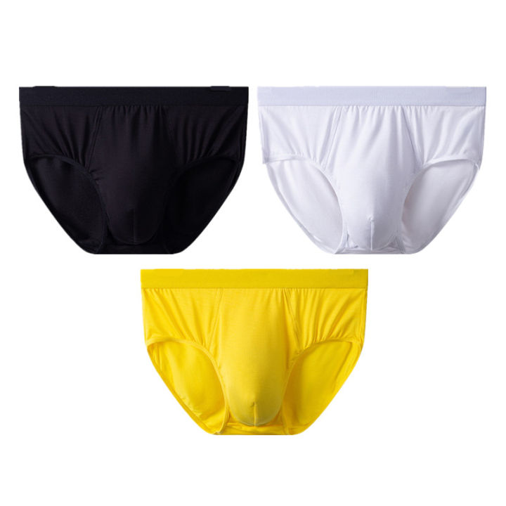 3 Pcs Big Size Underwear Men Blue Lingerie Black Panties Yellow Briefs Gray  Underpants Boy Undies Tighty-whities Undershorts Solid Color Knickers