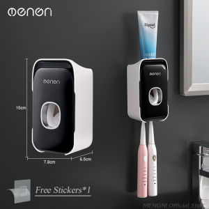 MENGNI 2 in 1 Automatic Toothpaste Dispenser Toothbrush Holder Wall Mounted Rack Toothpaste Squeezer Bathroom Accessories Set
