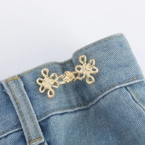 QIWANBA19 Chinese Knotting Chinese Knot Button Tightener Button Clasps Waist Buckle Jean Fit Tighten Buckles Personality Gold Jean Buttons for Loose Jeans