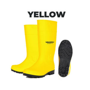 LDM Steel Toe Cap Safety Rubber Boot Yellow Orange Wellington Waterproof Construction Working PVC Shoes Kasut Site Getah