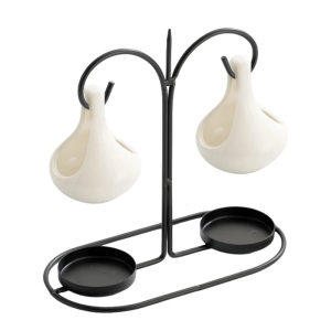 Essential Oil Burners Metal Tealight Holder Hanging Double Ceramics Aromatherapist Melt Diffuser for Relaxation