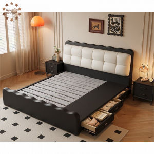 【SG⚡】Modern Minimalist Double Bed Luxury Compact Upholstered Bed Italian Minimalist Bedroom Bed