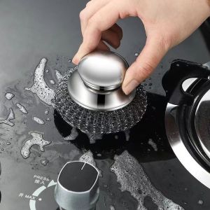 “Berus Periuk Bola Kawat Keluli” Strong Decontamination Steel Wire Ball Pot Brush with Handle Kitchen Cleaning Supplies