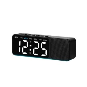 BLESSFUL Dual Alarms LED Digital Alarm Clock Time / Week / Date Display Ambient Lighting Bluetooth Speaker with Clock Minimalist Style Wood- Imitation Electronic Table Clock Bedroom Use