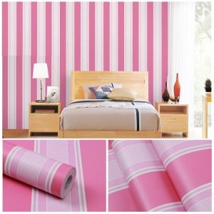 Wallpaper Stiker Dinding Wallstiker Sticker 45 cm x 1 m Motif Salur Garis Biru Hijau Pink Ulir Cream