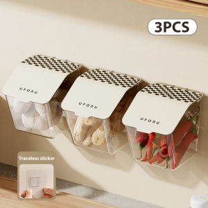 FYBEE Ginger Garlic Storage Basket With Lid Kitchen Fresh-Keeping Chili Storage Box Punch-Free Wall-Mounted Scallion Ginger Garlic Storage Container