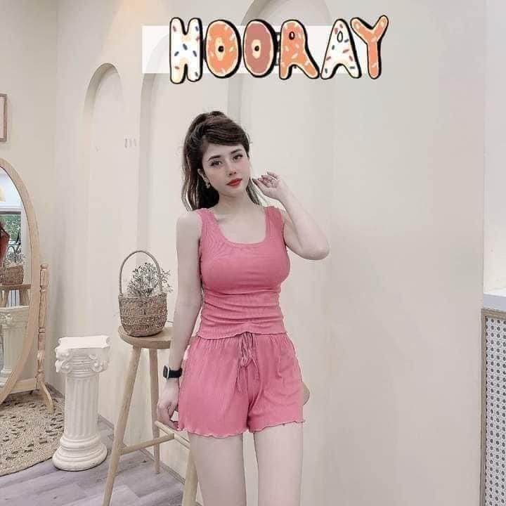 Hàng Mới Về - Bộ Quần Áo Nữ, Quần Short, Áo Cổ Tròn Sát Nách, Bo Line ...