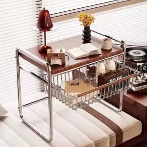 Sacesr Solid Wood Coffee Table Modern Minimalist Stainless Steel Storage Corner Table Luxury Rectangle Bedside Tables Home Furniture 5T9N4