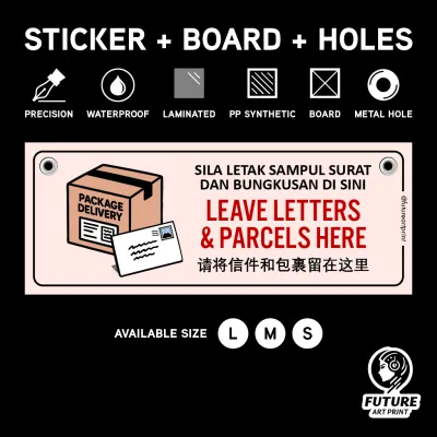 Please Leave Put Drop Parcels Deliveries Packages Food Here. Sticker Board Holes Sign Signage. Parcel Delivery Package.