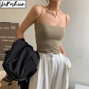 LuFashion Áo Lót Nữ Áo Hai Dây Mỏng Áo Hai Dây Màu Trơn Áo Ba Lỗ Thoải Mái Áo Lót Ống Thời Trang Áo Lót (Có Đệm Ngực)