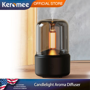Keromee Candlelight Aroma Diffuser Portable 120ml Electric USB Air Humidifier Essential Oil Cool Mist Maker Fogger with LED Night Light