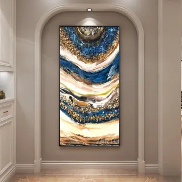 AMEI Art Paintings,3D Hand discount Painted On Canvas Oversized White Blue Gold