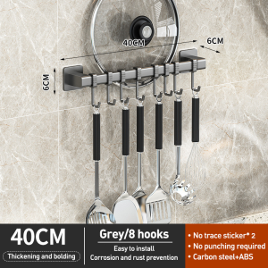 Kitchen Hanging Pole Hook Wall-mounted Rack Non-rust Knife Utensil Holder Cooking Wares Shovel Spoon Organizer Storage Rack