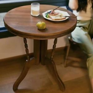 FFBH Retro Carving Wooden Art Coffee Tables Simple Multifunctional Round Bedroom Bedside Table Luxury Creative Living Room Furniture H5K8Q
