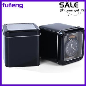 fufeng 8Cm Vuông Màu Đen Đồng Hồ Tổ Chức Hộp Hiển Thị Chủ Tinplate Có Thể Kim Loại Kín Đồ Trang Sức Hộp Quà Tặng Hiển Thị Trường Hợp Với Đệm
