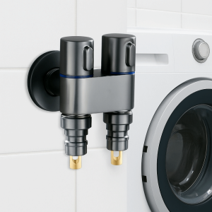 CEMOMEF Brass Washing Machine Faucet Automatic Water Stop Dual Control Angle Valve Durable One in Two Out Toilet Triangle Valve Bathroom