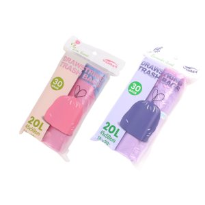 HIGH QUALITY DRAWSTRING TRASH BAGS 20L Scented Garbage Bag 30PCS Rose Lavender Pink Purple Colored Waste Basket Bin Liner Heavy Duty Odor Control Kitchen Bathroom Office Home Disposable Plastic Handles Roll Tough Strong Leakproof Durable Refuse Pack Pail
