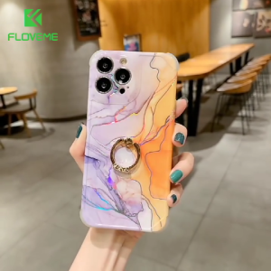 FLOVEME Laser Marble Phone Case For iphone 13 12 11 Pro Max iphone 13 12 11 With Ring Holder Silicone Shockproof Back Cover